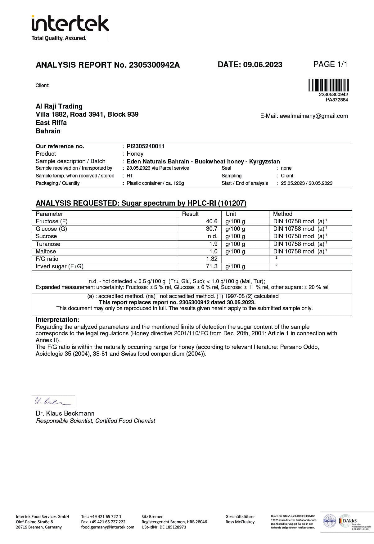 العسل-تفاصيل السكريات (٢٠٢٣-٢)
